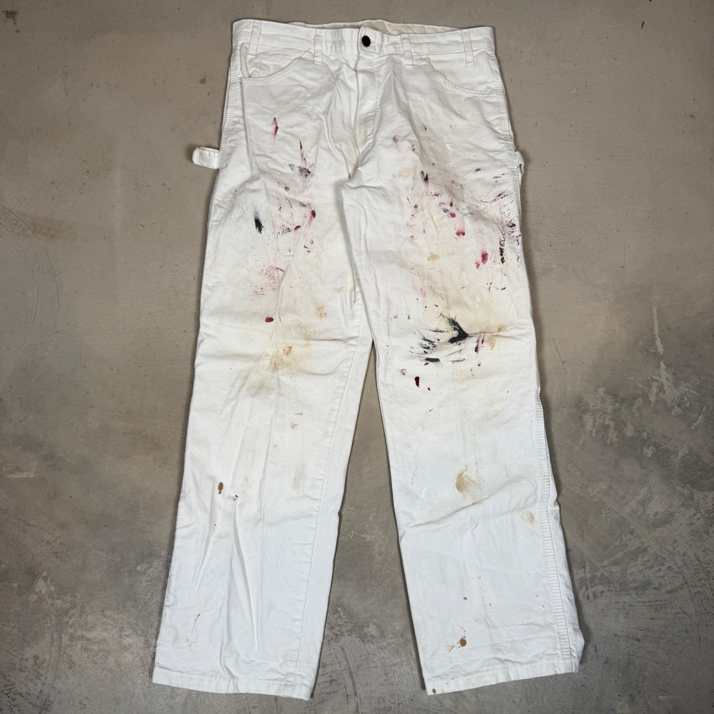 Dickies Sherwin Williams White Painter Pants 34x30 Distressed Carpenter Workwear